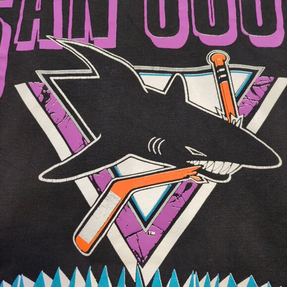 Vintage Softwear San Jose Sharks Men's XL Two Tone 1991 Sweatshirt Graphic Black - Picture 4 of 13